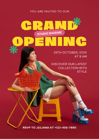Red and Yellow Retro Grand Opening Invitation Template