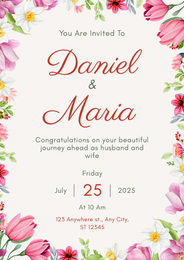 Beautiful Green and Pink Floral Wedding Invitation