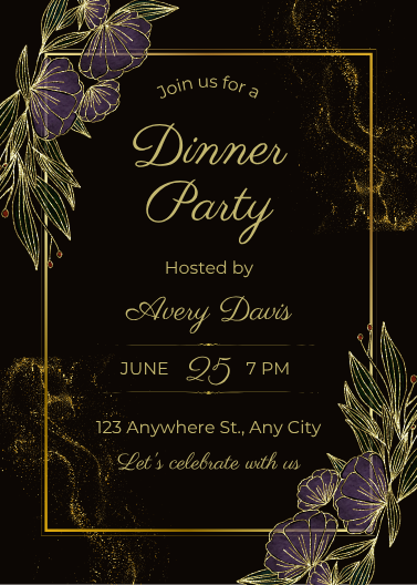 Dinner Party Invitation with Beautiful Purple Floral Details