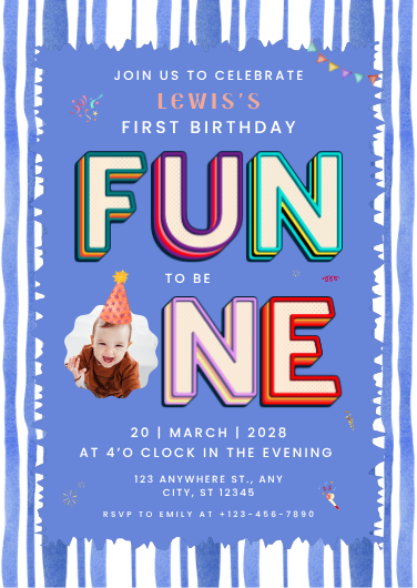 Fun To Be One First Birthday Invitation Template