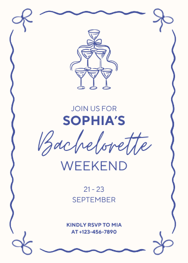 Blue and Cream Bachelorette Weekend Invitation Template