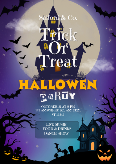 Purple Haunted House Halloween Party Invitation Template