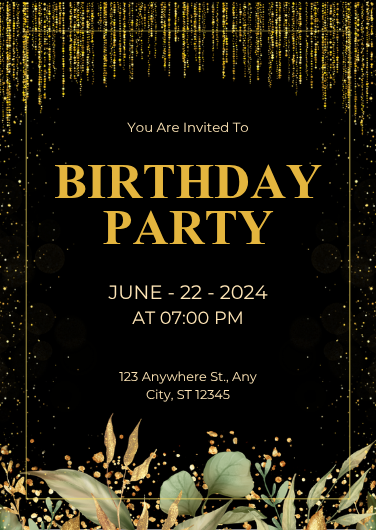 Black and Gold Elegant Birthday Party Invitation Template