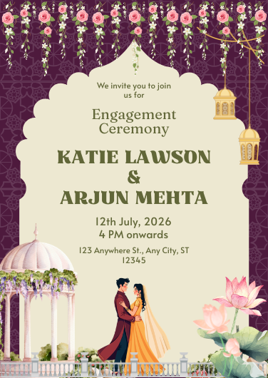 Purple and Cream Traditional Engagement Invitation