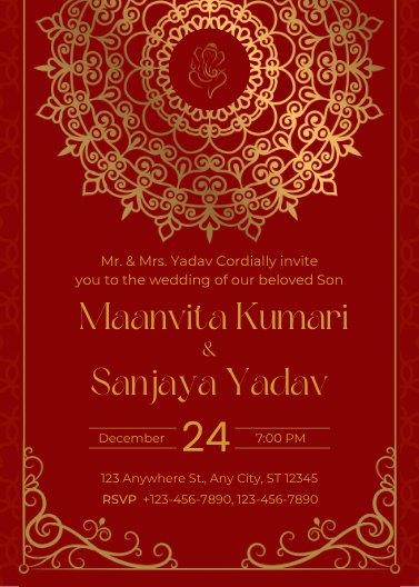 Red and Gold Traditional Indian Wedding Invitation