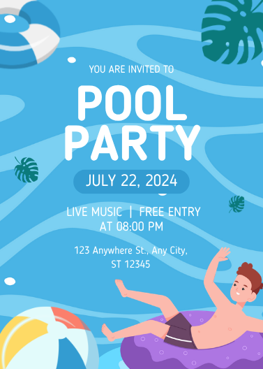 Blue and Green Illustrative Pool Party Invitation Template