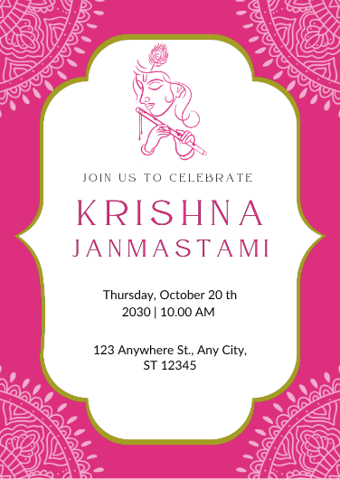 Elegant Pink & Green Krishna Janmashtami Invite Design