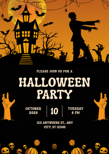 Orange and Black Spooky Halloween Party Invitation Template