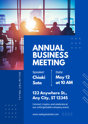 Blue and White Modern Annual Business Meeting Invitation
