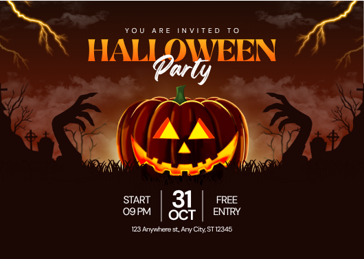 Orange and Brown Illustrated Halloween Party Invitation