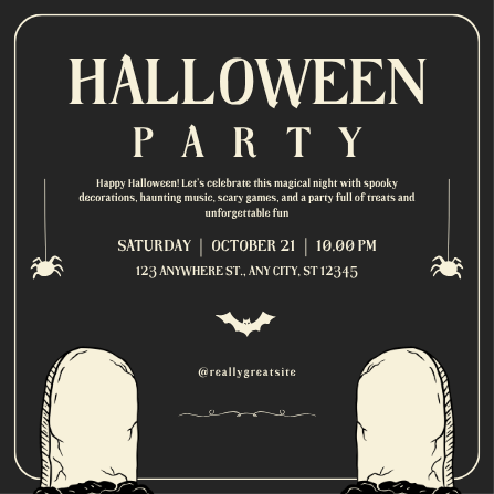 Simple Black and Beige Halloween Party Invite Template