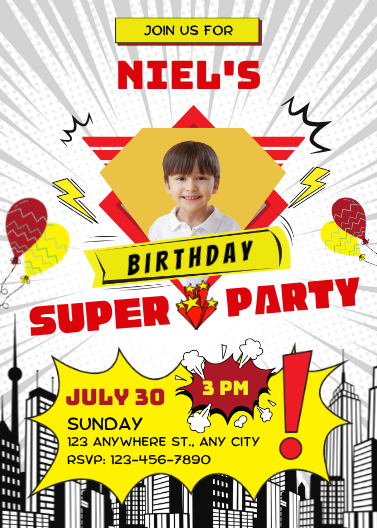 Comic Book Superhero Birthday Party Invitation Template