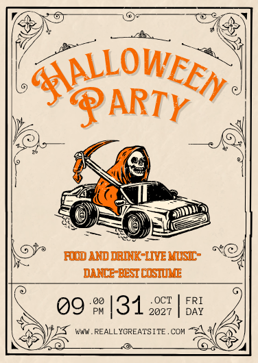Vintage Illustrative Halloween Party Invitation