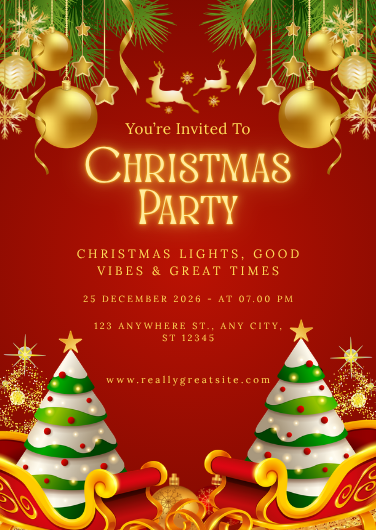 Red and Gold Christmas Party Invitation Template