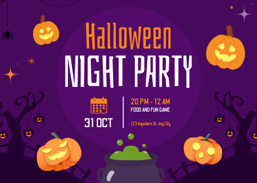 Purple and Orange Playful Halloween Night Party Invitation