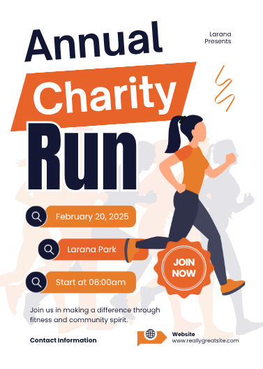 Modern Orange and White Charity Run Invitation Template