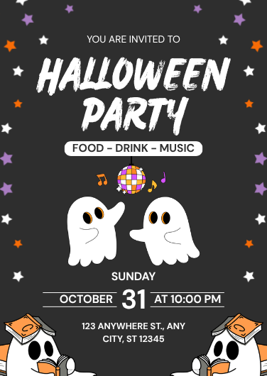 Playful Black and Orange Halloween Party Invitation