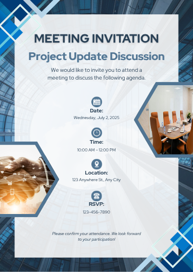 Blue and White Modern Meeting Invitation