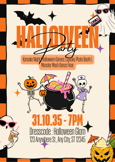 Orange and Black Spooky Glam Halloween Invite Template