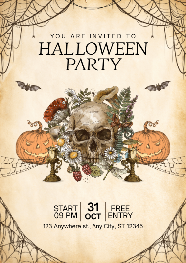 Vintage Brown and Tan Halloween Party Invitation Design