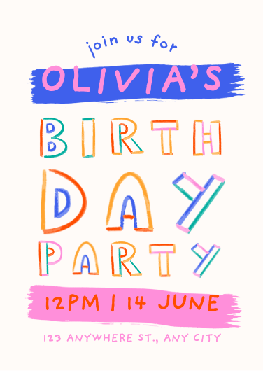 Colorful Hand Drawn Birthday Party Invitation Template