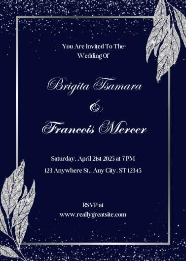 Dark Blue and Silver Elegant Wedding Invitation Design