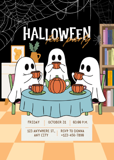 Illustrated Ghost Halloween Tea Party Invitation