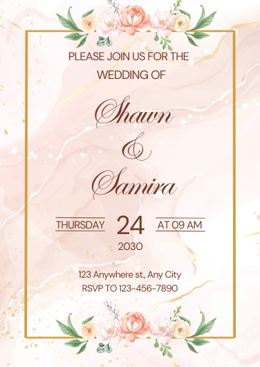 Elegant Pink and Gold Watercolor Wedding Invitation