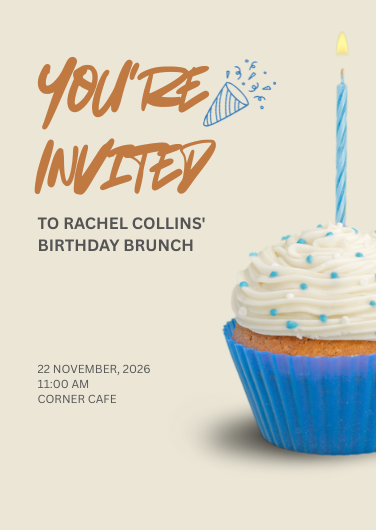 Orange and Blue Playful Birthday Brunch Invitation