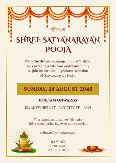 Traditional Satyanarayan Pooja Invitation Design