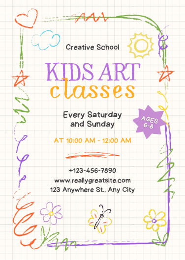 Illustrated Kids Art Classes Invitation Template