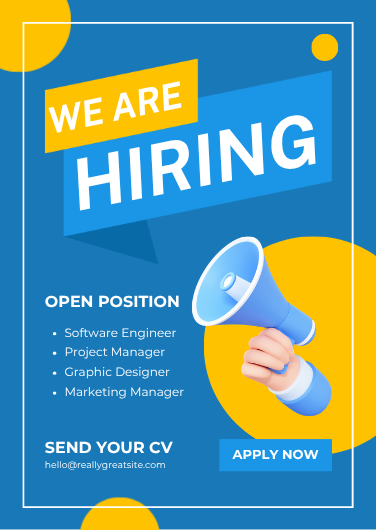 Blue and Yellow Modern We Are Hiring Poster Template