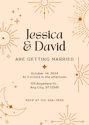 Celestial Boho Line Art Wedding Invitation Template