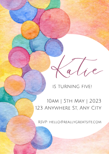 Colorful Rainbow Watercolor Birthday Invitation Template