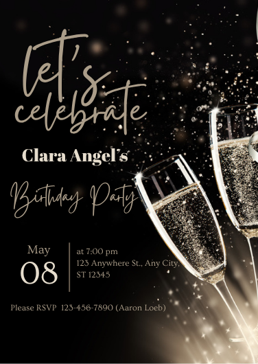 Birthday Party Invitation Card with a Golden Sparkle Theme