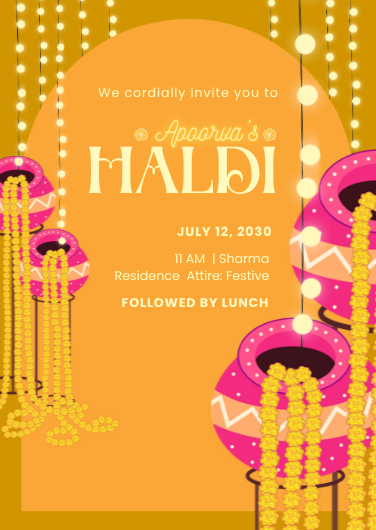 Orange and Pink Haldi Ceremony Invitation Template