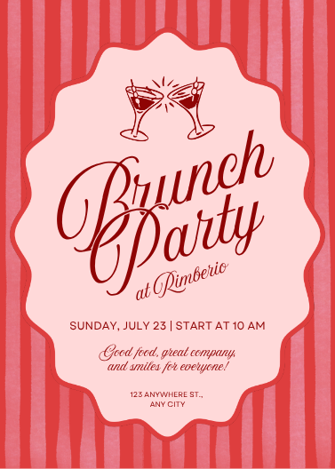Editable Red and Pink Brunch Party Invitation Template