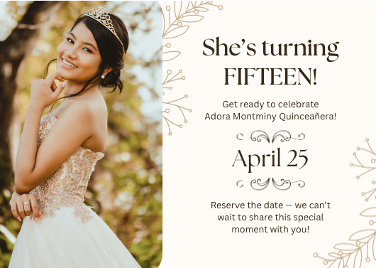 Brown & Beige Minimalist Quinceañera Save the Date Template