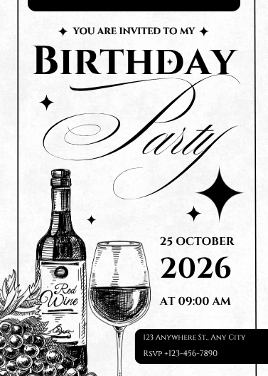 Elegant Black and White Birthday Party Invitation