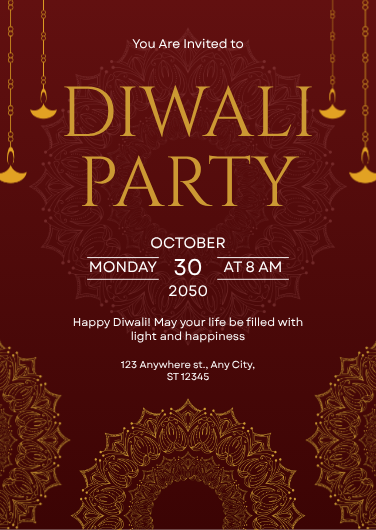 Elegant Maroon and Gold Diwali Party Invitation