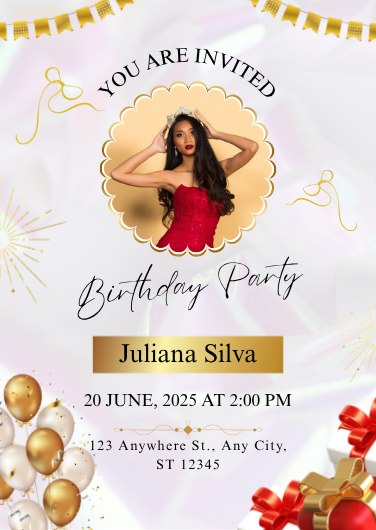 Elegant Gold and Red Birthday Party Invitation Template