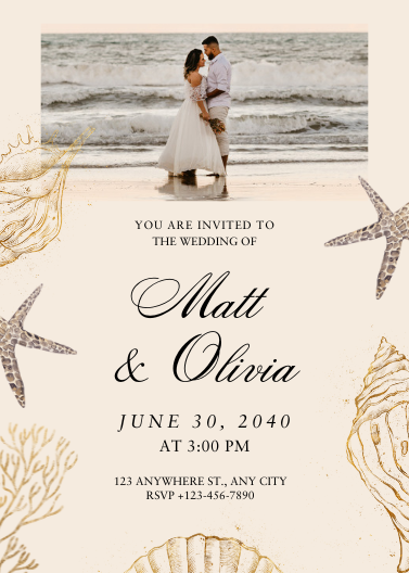 Customizable Beige and Gold Beach Wedding Invitation