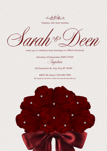 Elegant Red Roses Bouquet Nikah Wedding Invitation