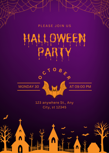 Modern Purple and Orange Halloween Party Invitation