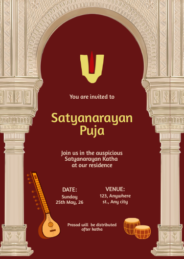 Brown Beige Traditional Satyanarayan Puja Invitation