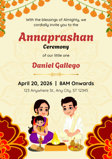 Orange and Red Illustrated Annaprashan Invitation Template