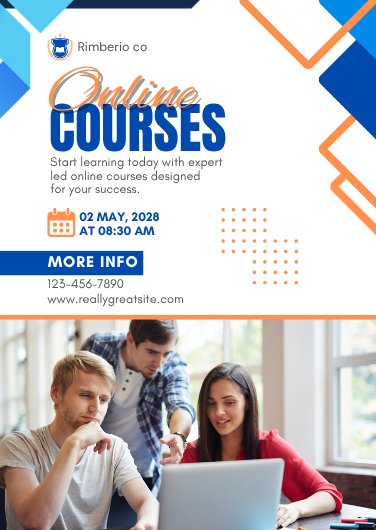 Simple Blue and Orange Online Courses Invitation Design