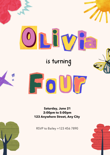 Paper Collage Kids Birthday Party Invitation Template