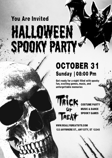 Black & White Grunge Halloween Party Invitation Template