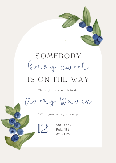 Editable Blueberry Sweet Baby Shower Invitation Design